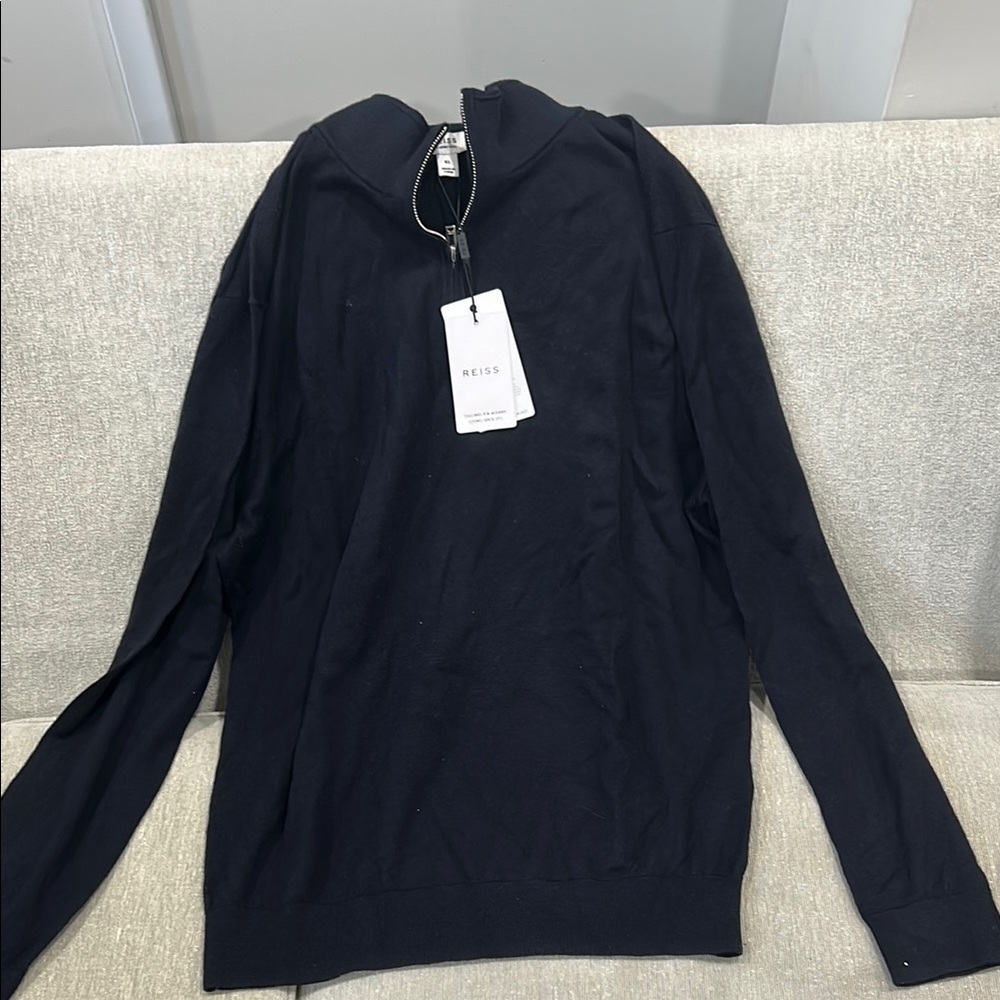 NWT Reiss Men's Black Zip-Up Sweater size xl